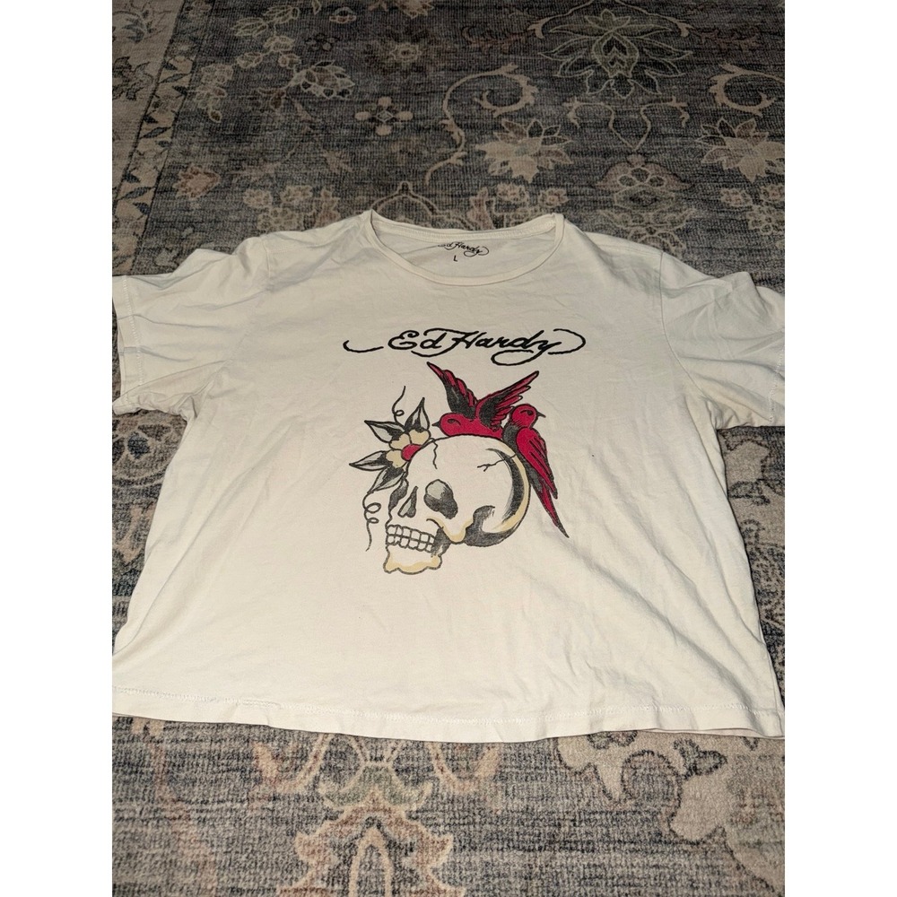 Ed Hardy Crop Tee Shirt Graphic Skull